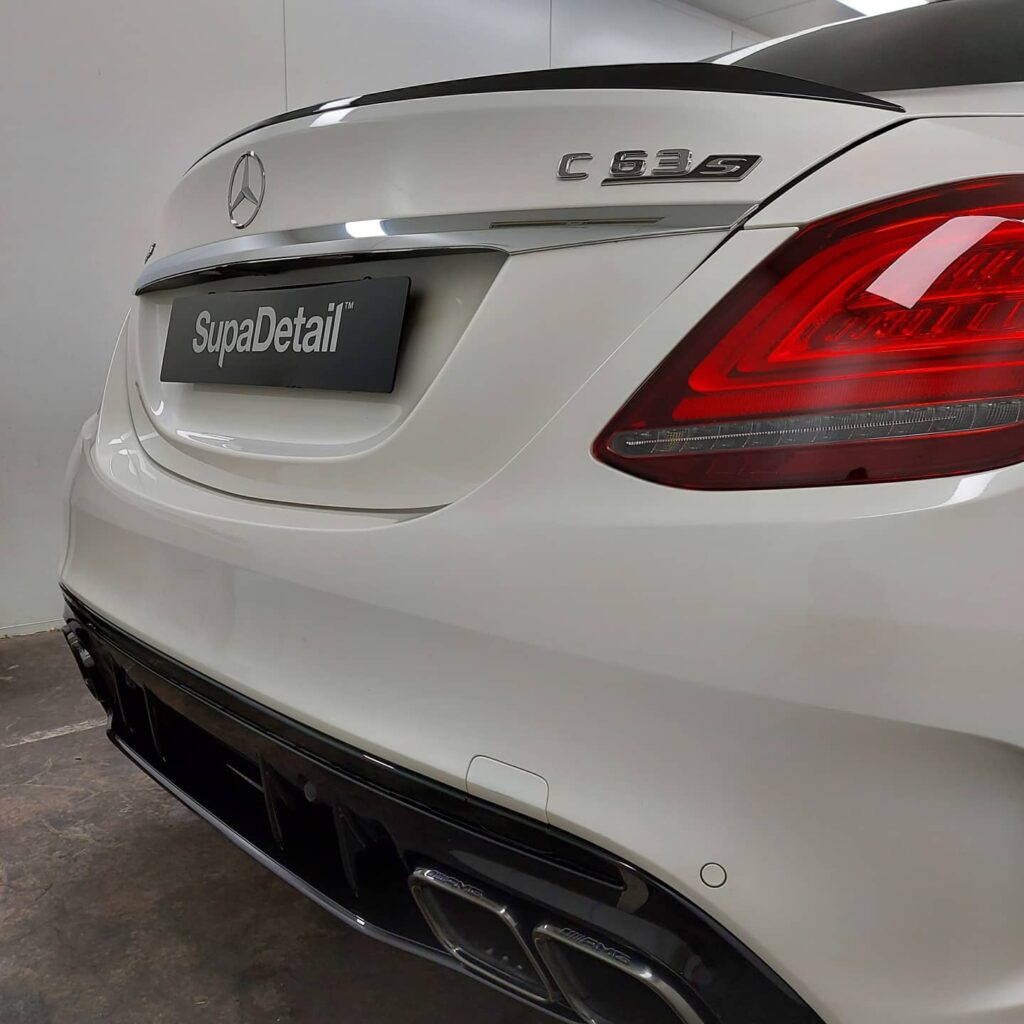 Mercedes C63s boot detailed exhaust polished